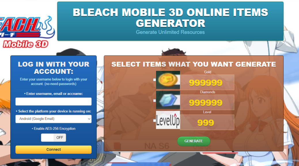 BLEACH Mobile 3D Game Hack Cheat Tool Generator – Mega-Cheat.com