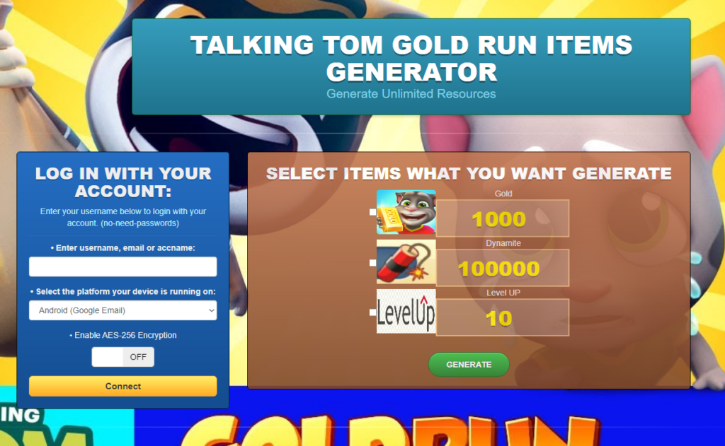 Talking Tom Gold Run Hack Cheats Online Generator