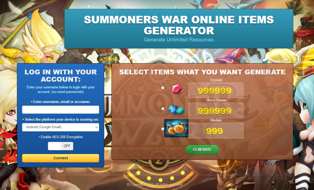 Summoners War Sky Arena Game Cheat Hack Mana Stones Glory Points Generator