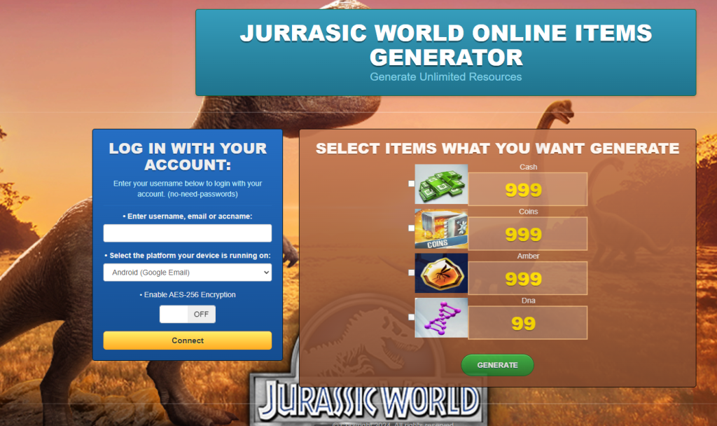 Jurassic World The Game hack cheat mod online generator