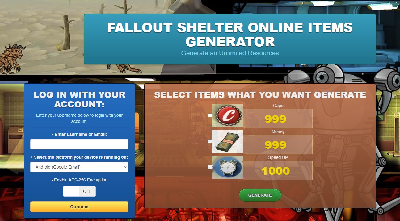 Fallout Shelter hacks & cheats mods generator caps money