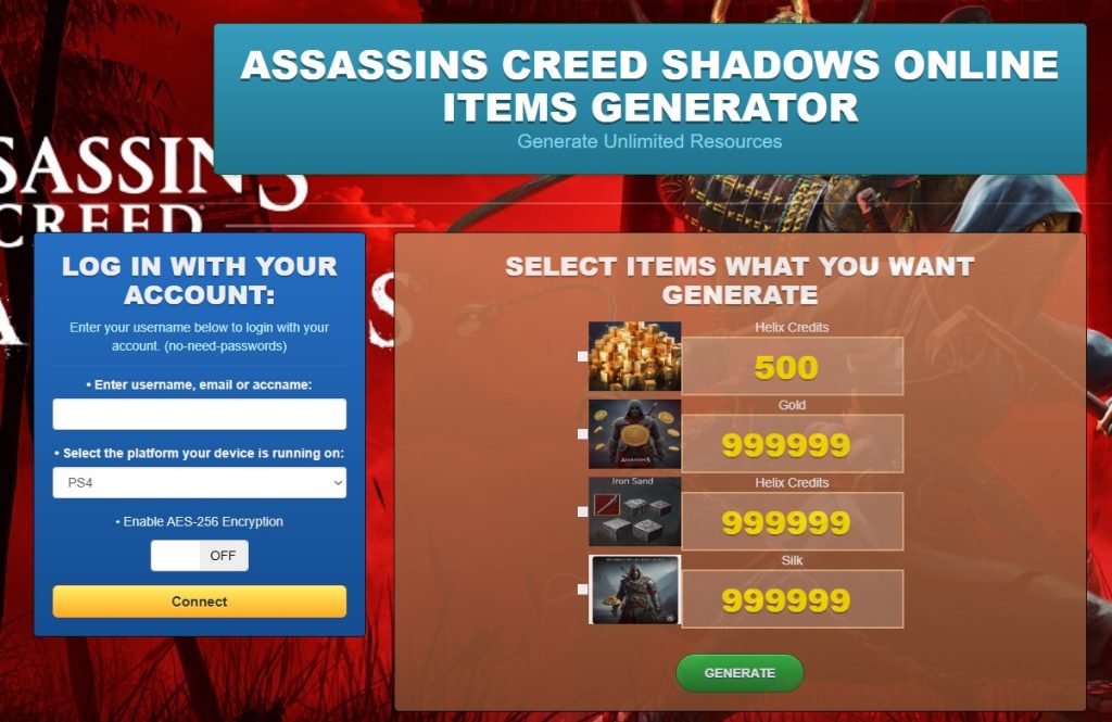 Assassins Creed Shadows Hack Cheat Mod Online Generator Helix Credits